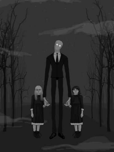 Ilustración Slenderman con Anissa y Morgan de la mano.